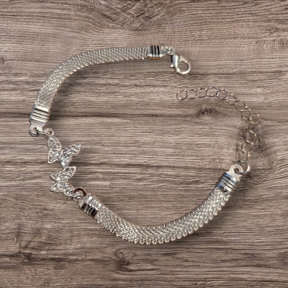 🩷3 for $15: 2-Piece Silver & Crystal Bracelets, 1 Butterfly & 1 Moon, 7", NWOT - Picture 2 of 5
